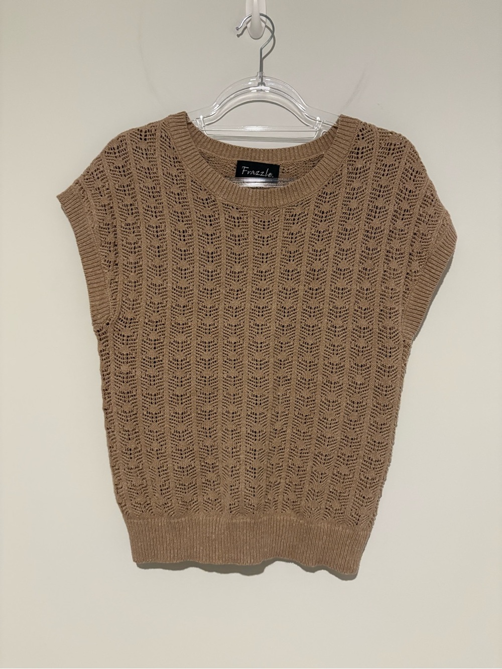Frazzle Open-Knit‎ Sleeveless Sweater tan size small